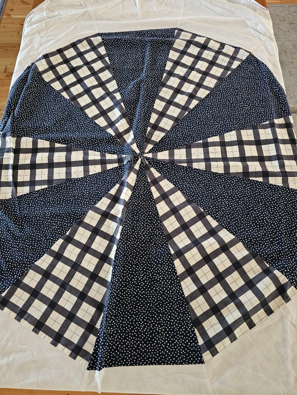 Blue and White Patchwork Farmhouse Tablecloth - Handmade
